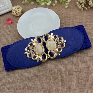 Elastic Leather Gemstone Wide Fashion Belt